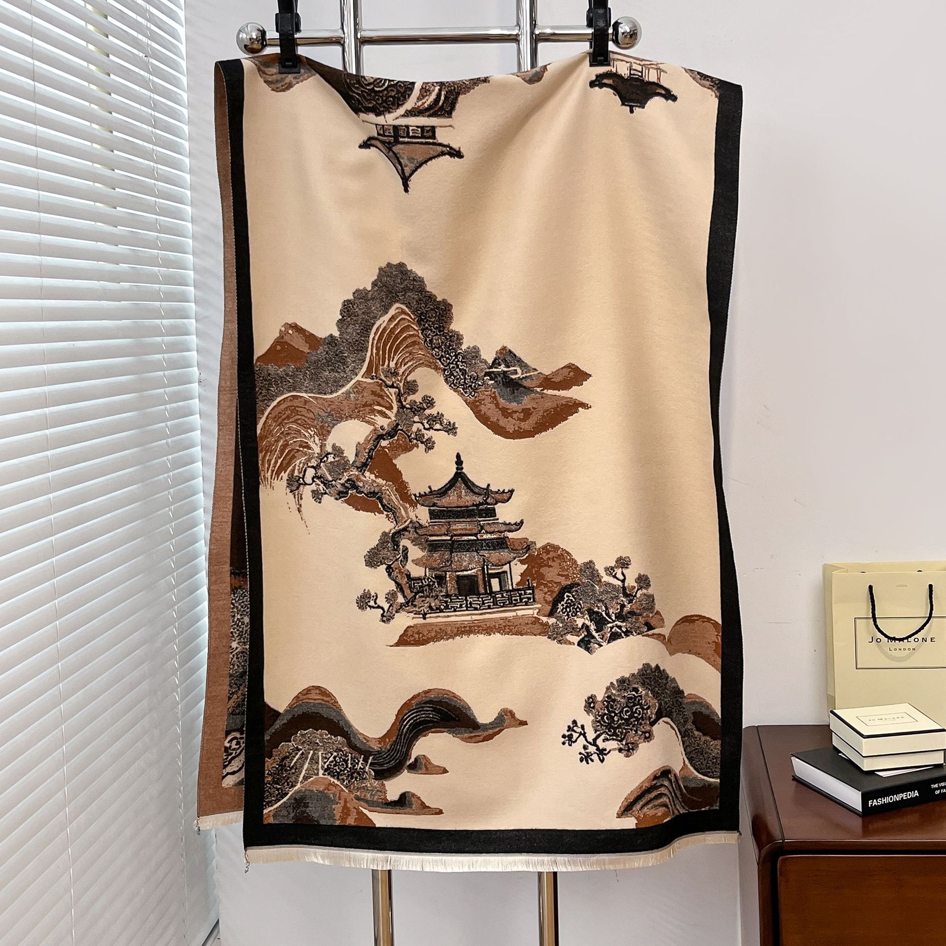 Nuevo estilo antiguo paisaje imita bufandas de cachemira 2024 invierno retro versátil jacquard cálido largo mantel