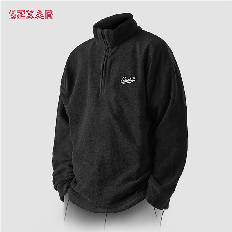 Comercio exterior transfronterizo de moda americana chaqueta de terciopelo hombre invierno perezoso viento más terciopelo calentamiento suelto con semiacremallera suéter
