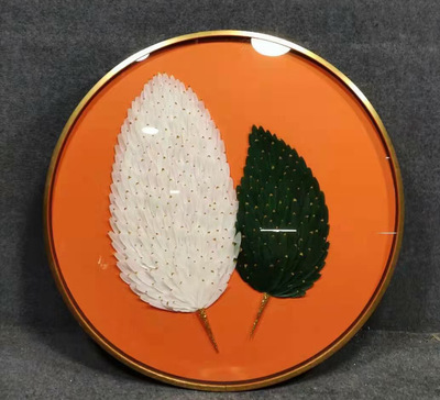 薇艾可畫業圓形實物畫羽毛菩提立體工藝畫玄關餐廳挂畫廠家批發