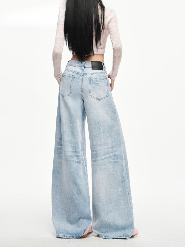 Blue Washed Low-Waist Wide-Leg Jeans for Women, Summer 2026 New Style, Loose Fit, Slimming Straight Pants Blue Washed Low-Waist Wide-Leg Jeans for Women, Summer 2026 New Style, Loose Fit, Slimming Straight Pants