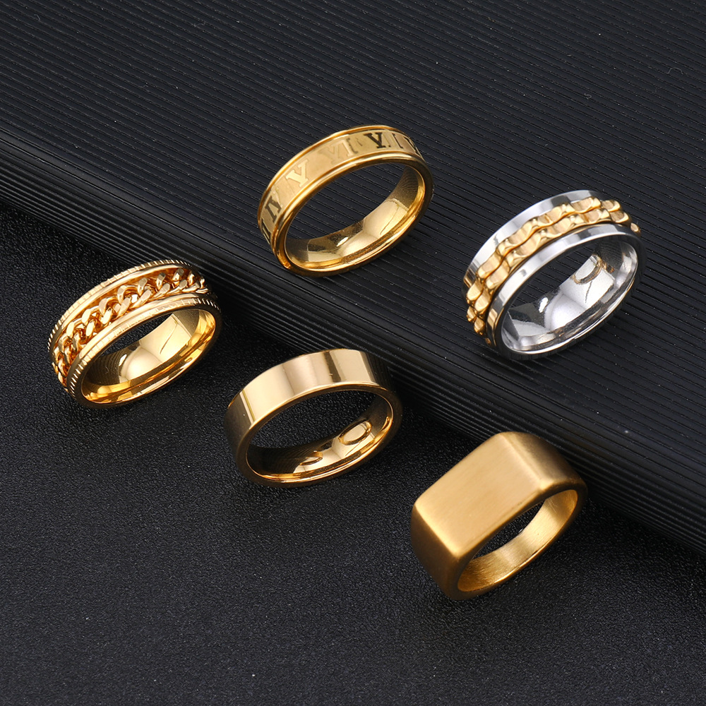Men's Stainless Steel Stackable Rings, Matte Square Hip Hop Ring Set_voghion.com