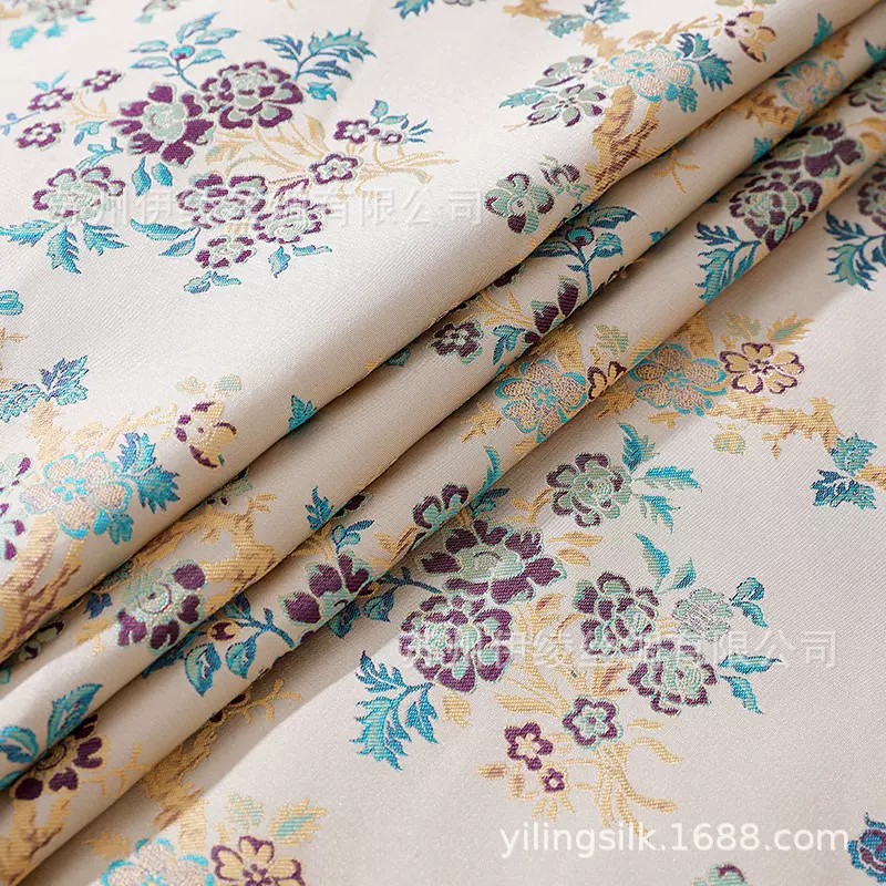 三重纬正宗真丝宋锦面料中式服装汉服布料100桑蚕丝国风缠枝海棠