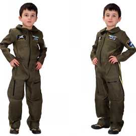 跨境儿童职业服装cosplay服饰狂欢节扮演帅气航空服空军服B-0046