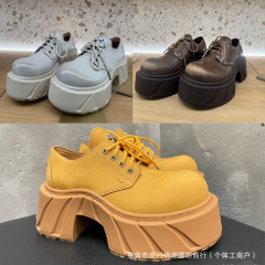 SMFK ファントム手磨きレザーハイヒールダービーシューズレトロ高めプラットフォームシューズロートップ多用途カジュアルレディースシューズ