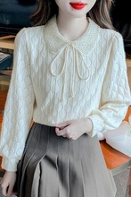 加绒娃娃领蕾丝打底衫女秋冬装2025冬季新款洋气内搭小衫上衣