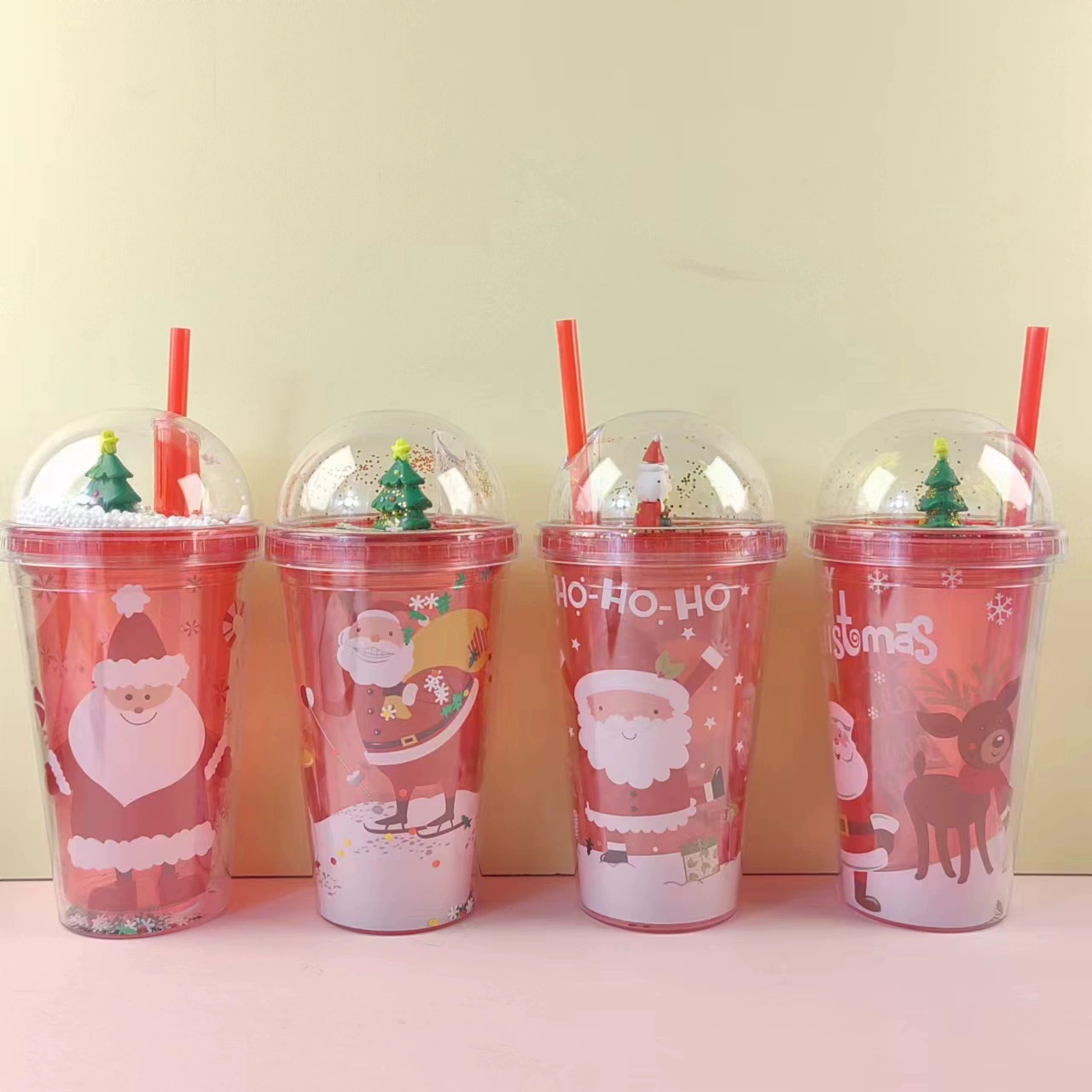 Creative double-layer plastic straw for elementary school students, cartoon glass, wholesale