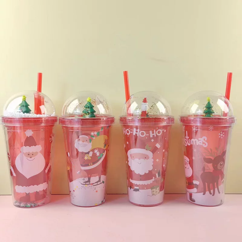 Creative double-layer plastic straw for elementary school students, cartoon glass, wholesale