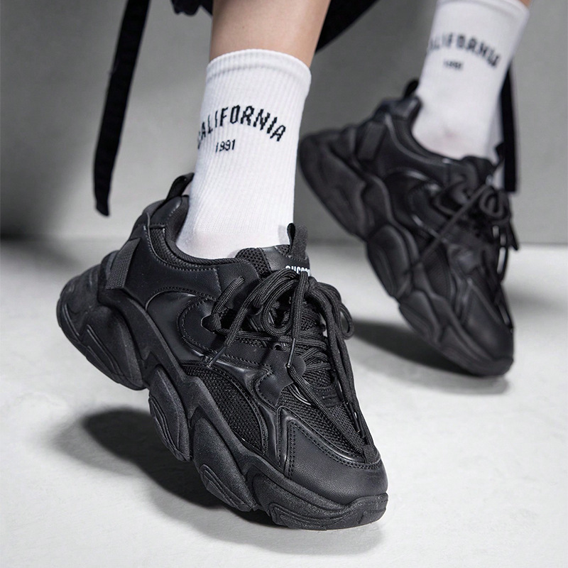 Ins Korean Style New Torre Shoes Women's Spring Running Sports Students Thick Sole Height Increased Casual Shoes Women's Black Single Shoes