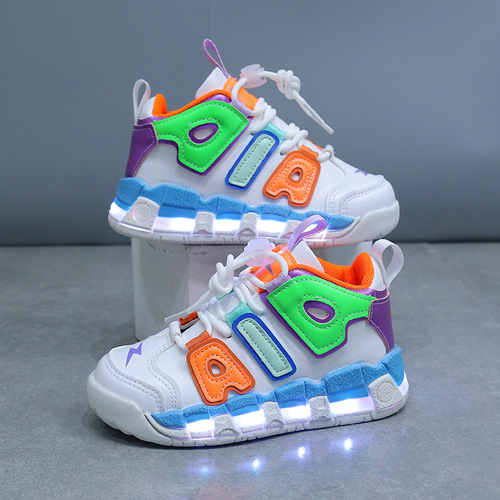 Charging colorful luminous shoes flash with light solid sole shoes luminous boys and girls students children's sports shoes basketball shoes