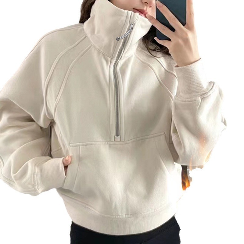 Otoño y invierno lu el mismo cuello vertical chaqueta deportiva con medio cremallera gruesa camiseta casual de fitness ropa de yoga al aire libre mujer image 2