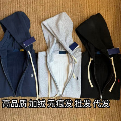 外贸高品质小马刺绣加绒连帽卫衣休闲拉链情侣外套百搭款秋冬