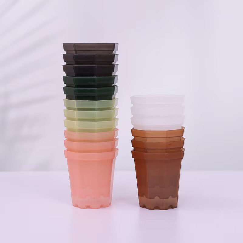 Octagonal Semi-Transparent Succulent Flower Pot, Plastic Eight-Sided Thickened Pot, Colorful Square Pot, Leaf Cutting Pot, Phalaenopsis Orchid Pot, Flower and Green Plant Pot