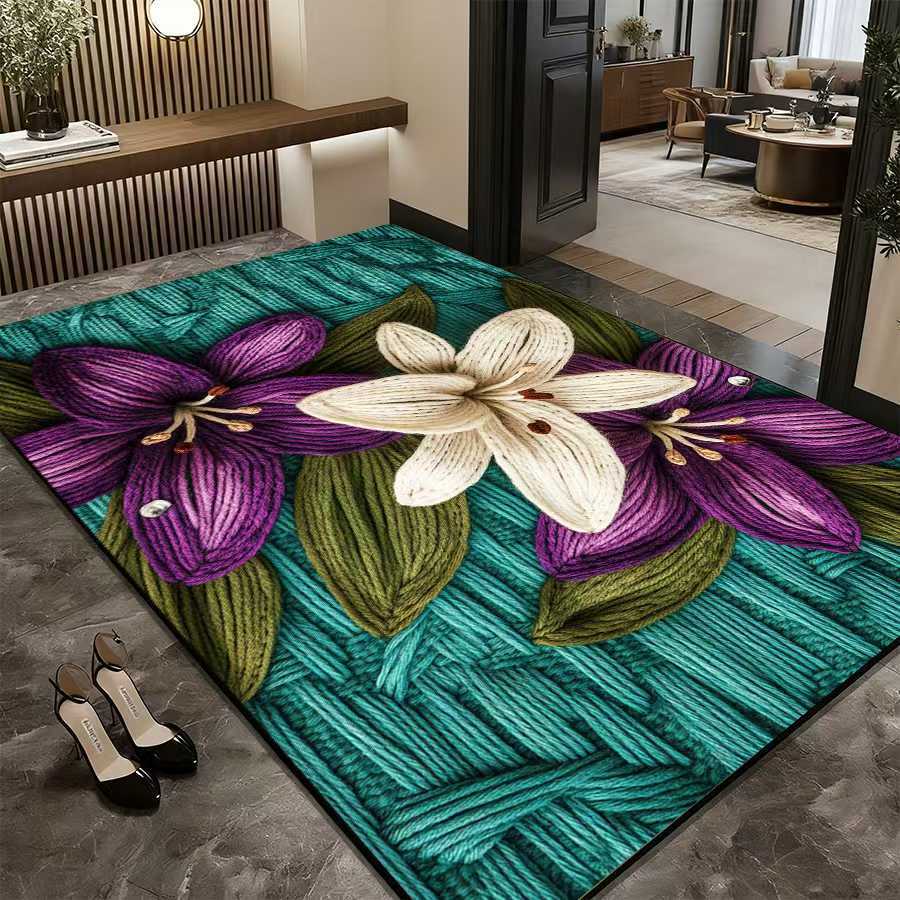 Tapis de bain/baignoire absorbant l'eau, motif floral 3D en terre de diatomées, avec base en caoutchouc antidérapante et effet antidérapant._voghion.com