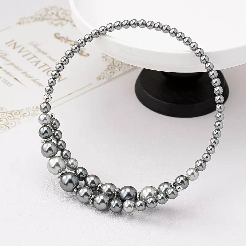 金属冷淡风珍珠串珠颈圈项链女百搭个性不规则夸张欧美高级感项饰
