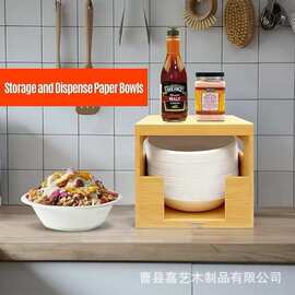 家用厨房台面餐盘收纳盒木质方形纸盘分配器实木橱柜碗碟储物盒