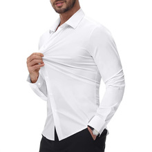 无痕四面高弹力衬衫男丝滑免烫肌肉修身男士弹力衬衣亚马逊爆款