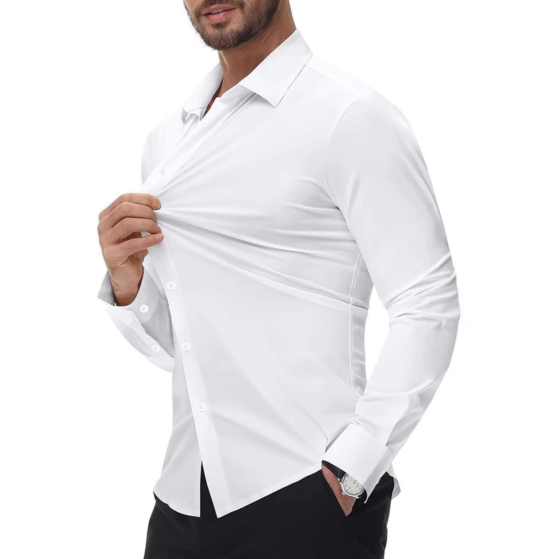 Traceless four-sided high stretch shirt men's silky non-iron muscle slim men's stretch shirt Amazon explosions