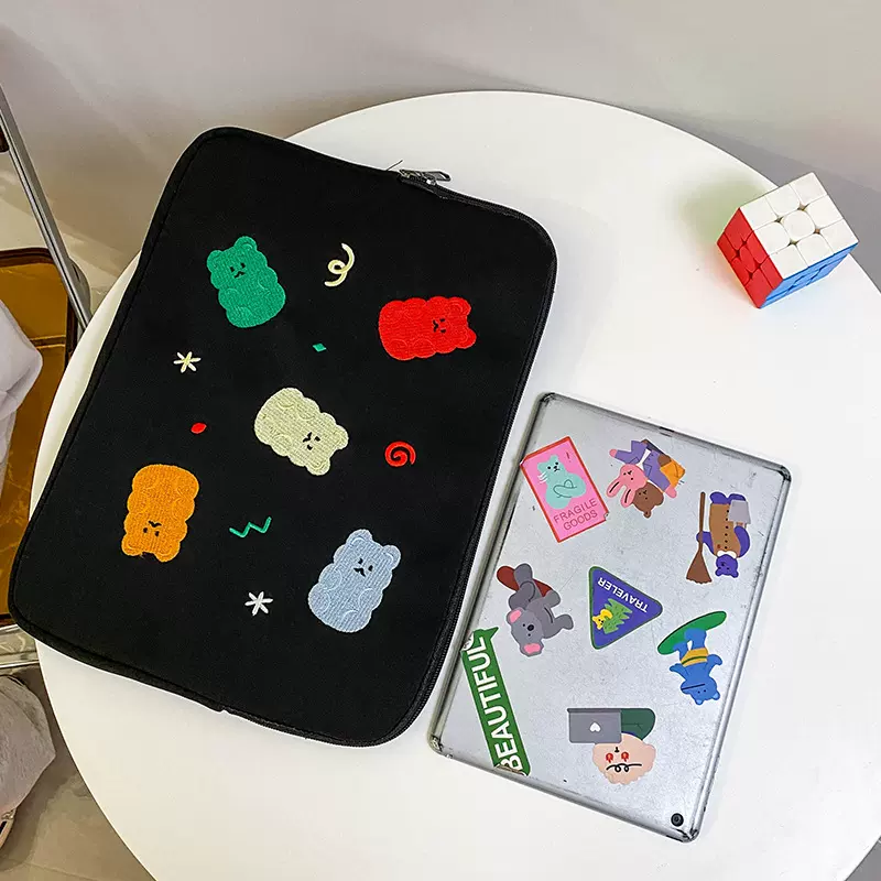 韩国可爱刺绣笔记本电脑包防撞平板ipad包加绒内胆11/13/14寸包包