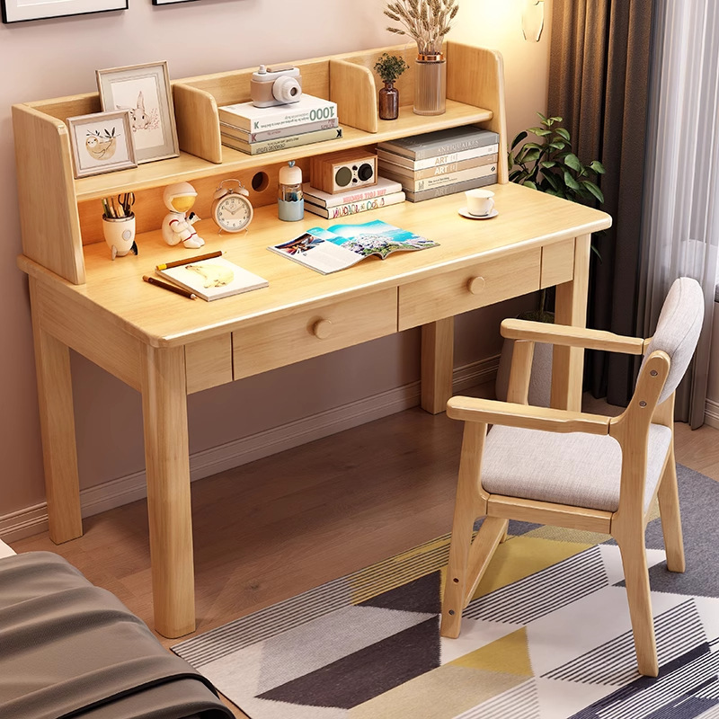 Solid Wood Desk with Bookshelf, Integrated Computer Desk, Small Table, Study Desk for Primary and Secondary School Students, Study Room Desk, All Solid Wood Solid Wood Desk with Bookshelf, Integrated Computer Desk, Small Table, Study Desk for Primary and Secondary School Students, Study Room Desk, All Solid Wood