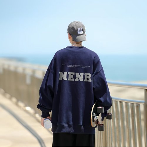 Men's Ins Trend Loose Fit Round Neck Puffer Jacket with Fleece and Thick Padding - Autumn/Winter Outerwear for Spring/Autumn