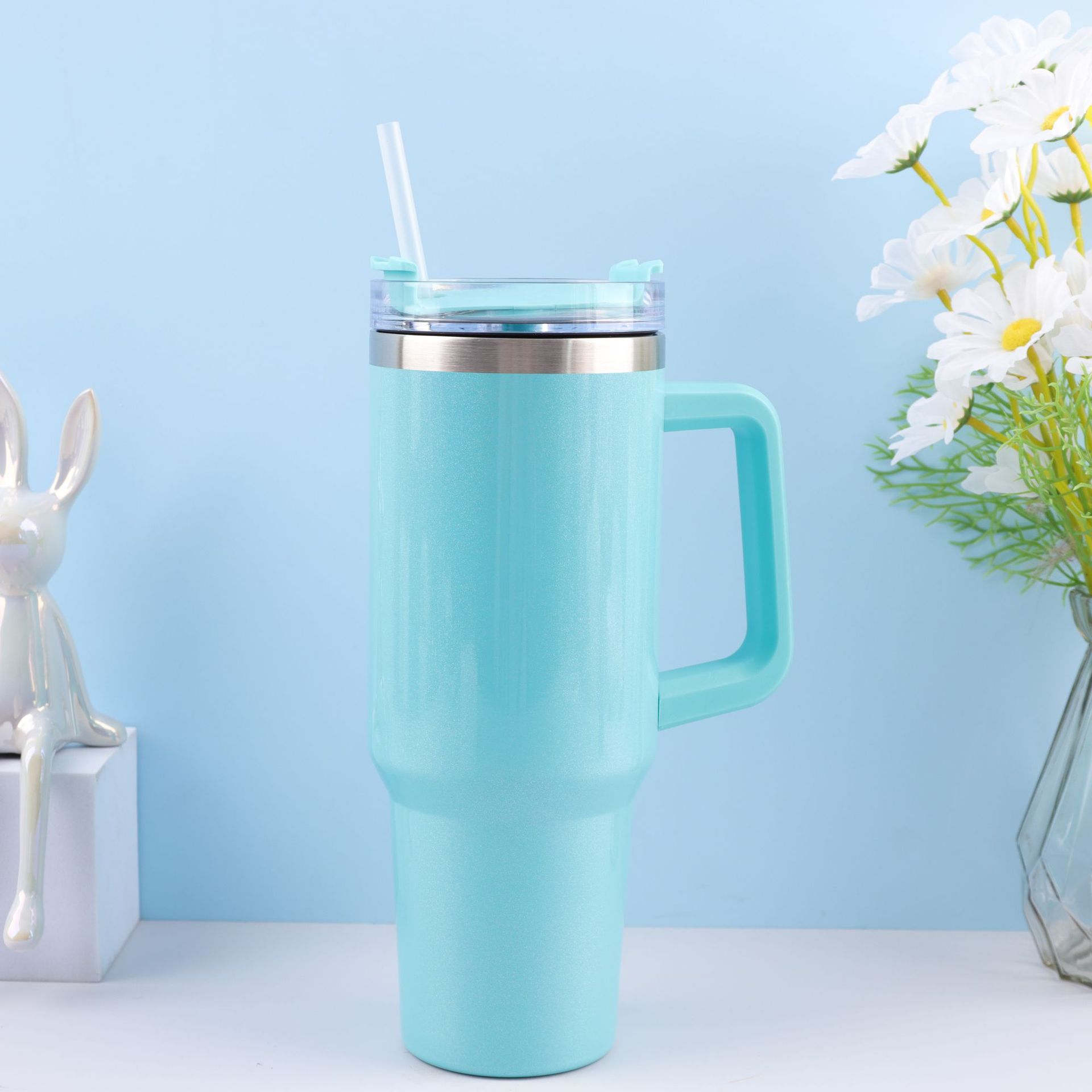 Cross-border 304 pintura del arco iris de acero inoxidable 40Oz Taza del coche paja gradiente hielo escudo Copa montado en el coche de gran capacidad termo taza