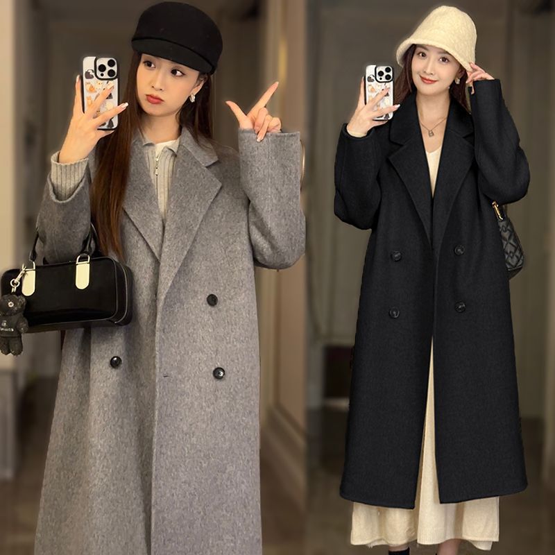 Thickened Mid-Length Woolen Outwear for Women in Autumn and Winter, Slim and Loose Outwear for Small People, Double-Breasted Lazy Windbreaker Outwear Thickened Mid-Length Woolen Outwear for Women in Autumn and Winter, Slim and Loose Outwear for Small People, Double-Breasted Lazy Windbreaker Outwear
