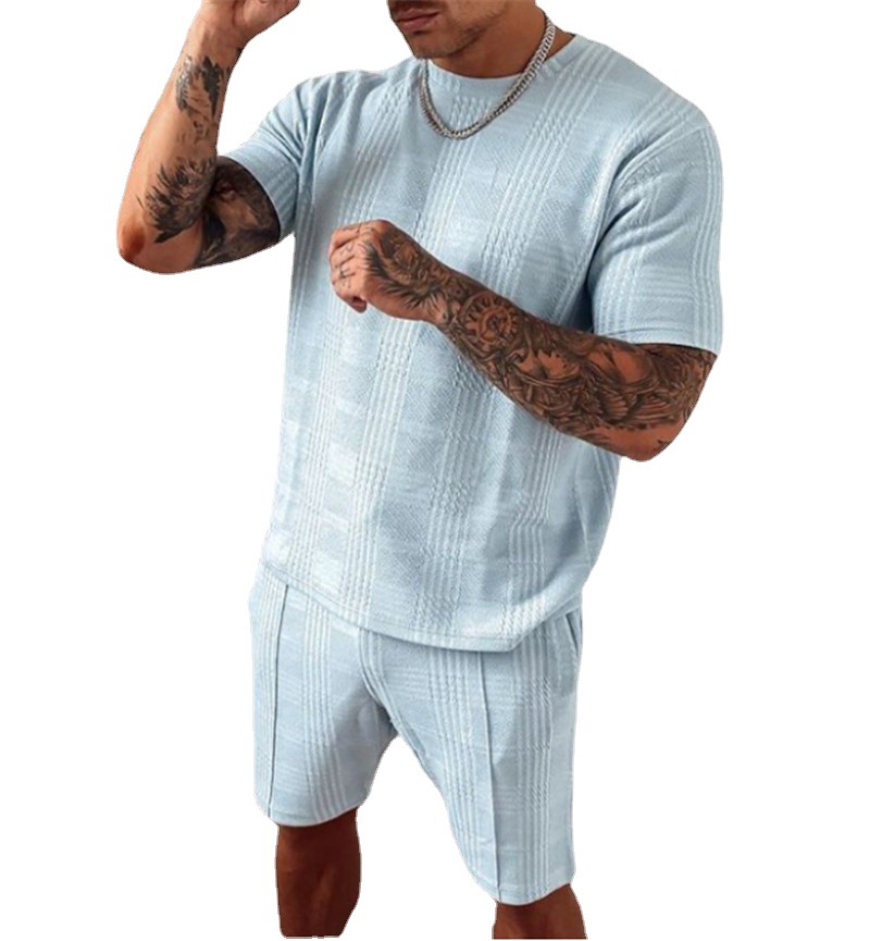 2023 summer men's foreign trade casual suit explosive European and American Amazon shorts two-piece set sports trend men-men's casual sports suit