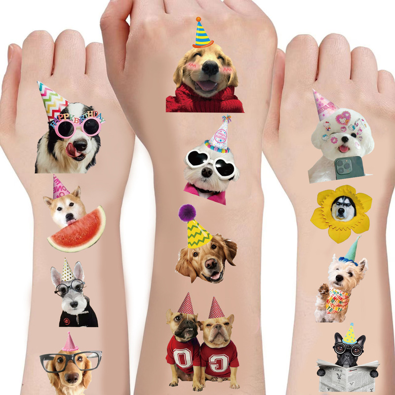 Cross-Border New Funny Puppy Tattoo Stickers Puppy Expression Pack Stickers Balloon Birthday Party Party Tattoo Stickers