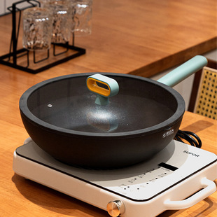 New Nordic Style Wok Household Oil-Gathering Wok Medical Rice Stone Oil-Free Flat-Bottomed Wok Manufacturer Wholesale