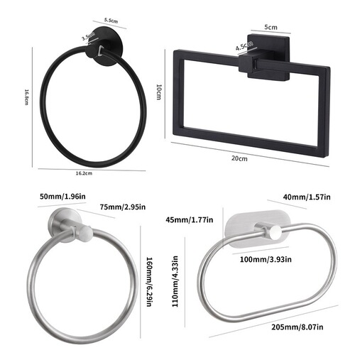 Cross-border 304 stainless steel bathroom towel ring towel rack bathroom hotel toilet hooks square towel ring