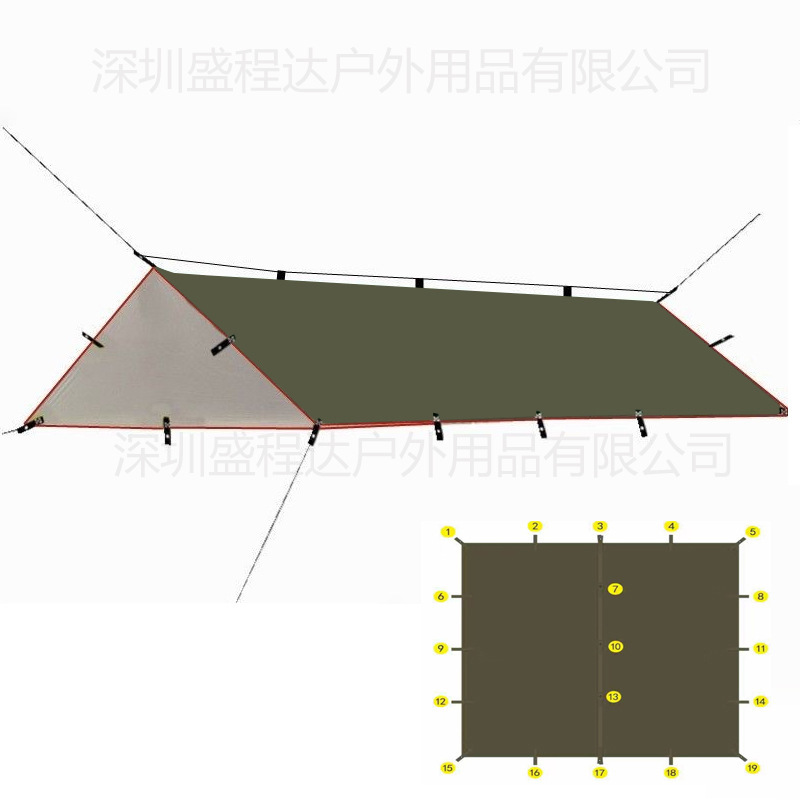 Multifunctional 19-Point Canopy with Silver Coating, Rainproof and Sunproof Shelter, Outdoor Camping Shade
