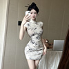 New Chinese style button up split cheongsam skirt with Chinese style waist up dress