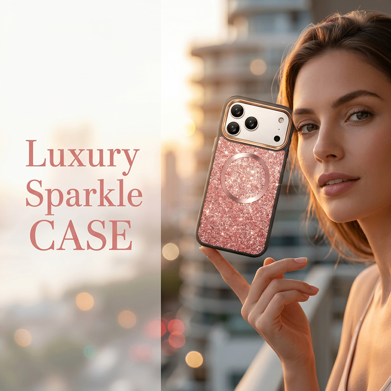 Ốp lưng điện thoại chống sốc viền dày nhũ lấp lánh từ tính cho iPhone 16/17 Pro Max — 【Đen nhũ lấp lánh★Vòng từ】, 【Tím nhũ lấp lánh★Vòng từ】, 【Xanh nhũ lấp lánh★Vòng từ】, 【Hồng nhũ lấp lánh★Vòng từ】 chi tiết 3