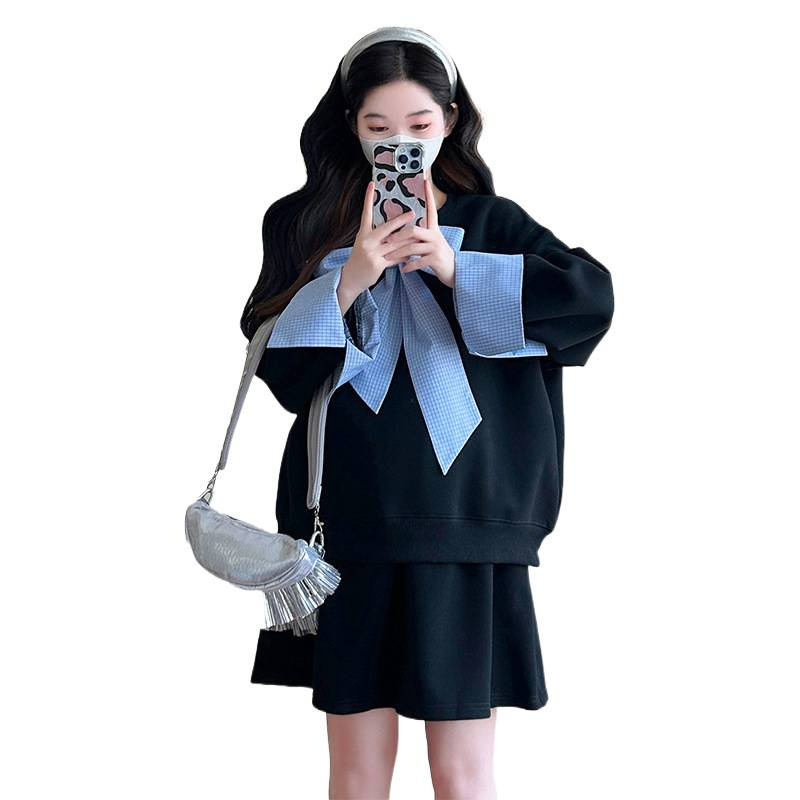 现货2025秋季新品孕妇套装甜美海军领学院风系带百搭时尚孕妇套装|undefined