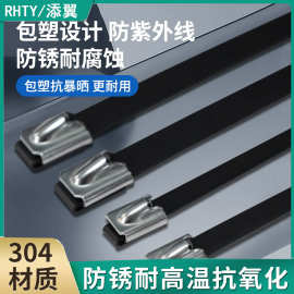 添翼不锈钢扎带包塑304材质5.6*300*9*500高强度船用金属扎带厂家