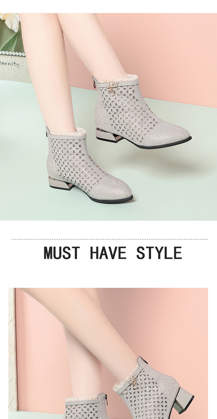 Sandal nữ da thật quai chữ V đế thấp gót 4.5 cm lưới thoáng khí — Đen【Gót trung 4.5cm】 chi tiết 8