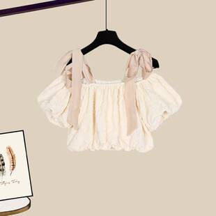 Plus Size Women's Summer Suit Women's 2025 New Style Covering Flesh and Slimming Chiffon Short-Sleeved Style Suspender Skirt Two-Piece Trendy Set