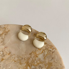 韓國新款小眾設計感白色滴油金屬撞色耳環 925銀針高級感發飾耳墜