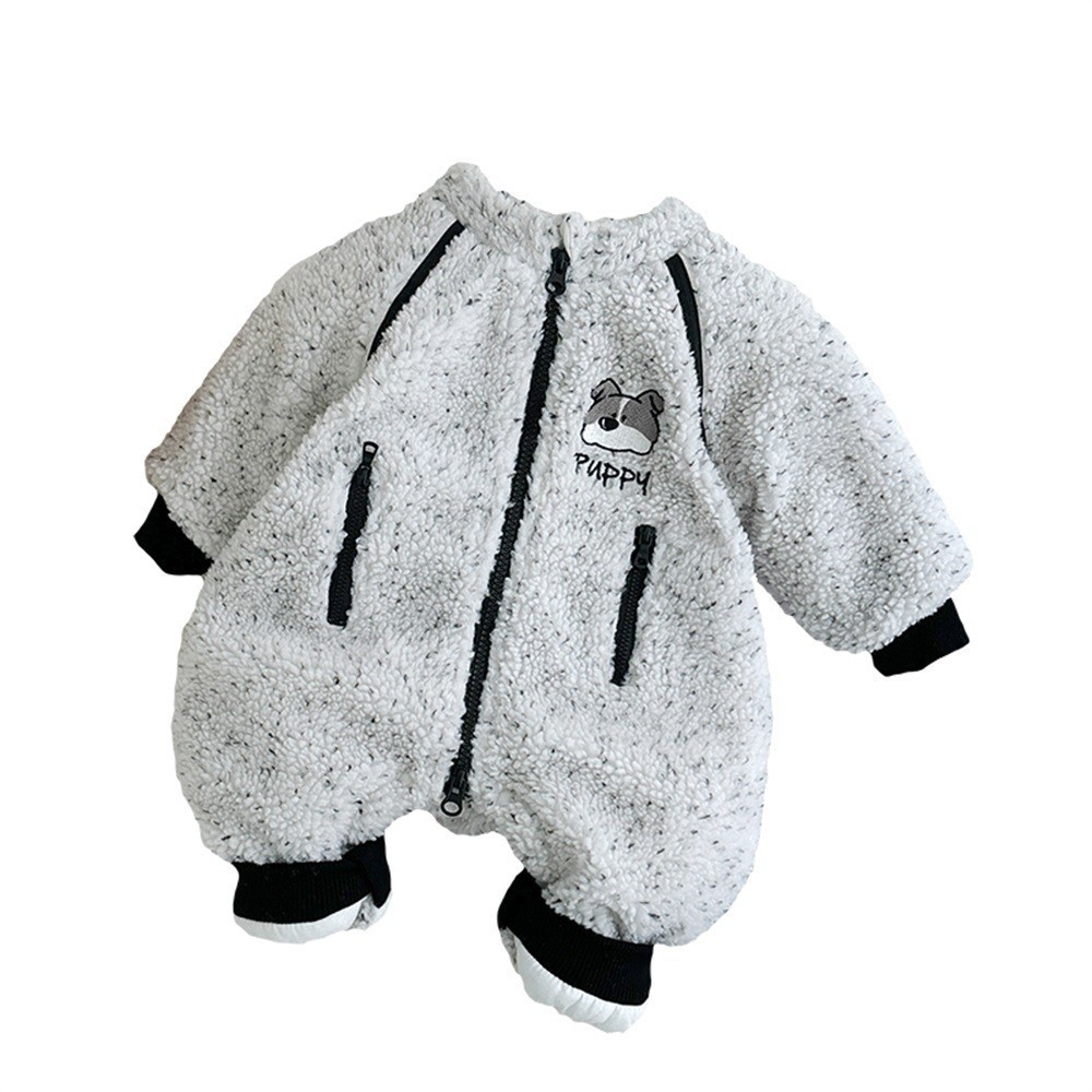 2024 nuevo mono de bebé de invierno acolchado de dibujos animados peludo cachorro engrosado y cálido bebé saliendo traje de escalada