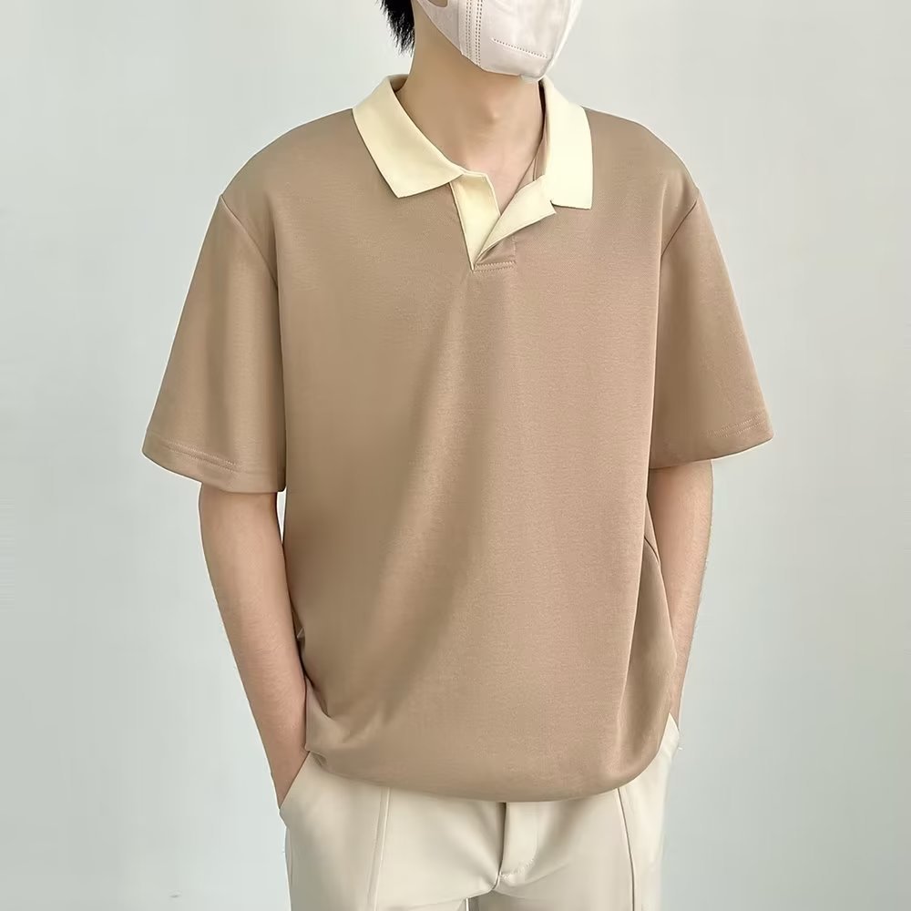 Marca de moda verano solapa camisa polo de manga corta camiseta para hombre versión coreana de la tendencia delgada 2024 nueva camiseta de todo fósforo