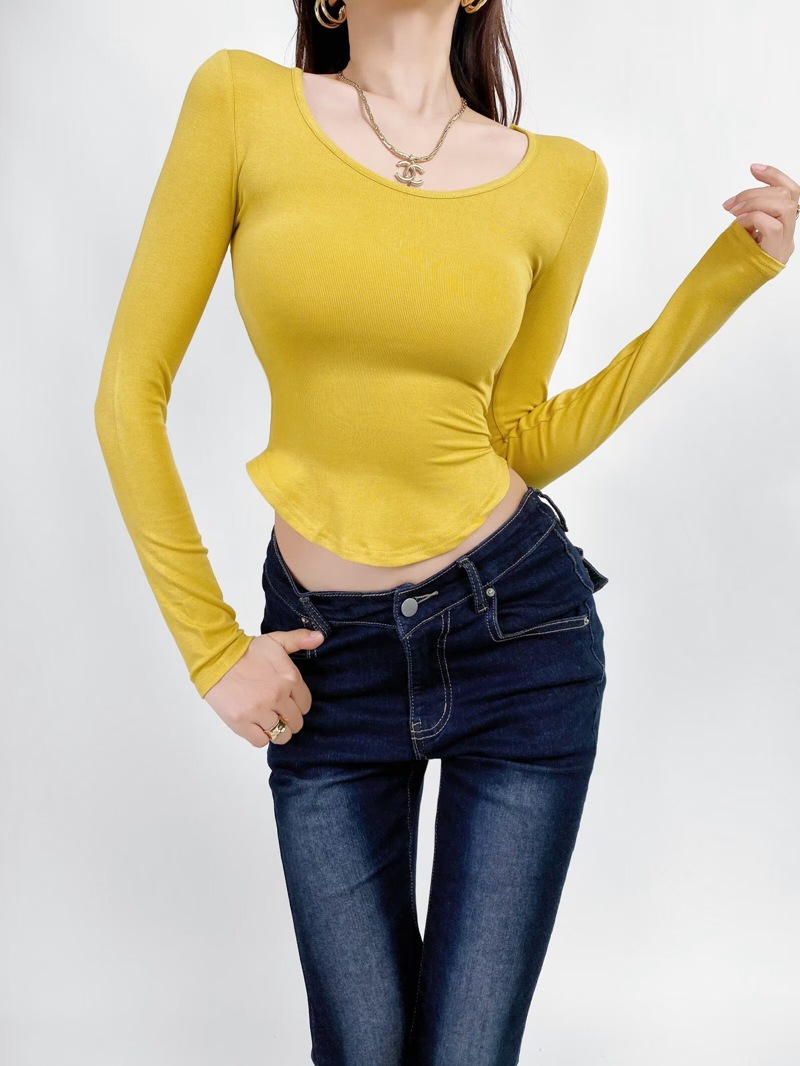 Women's Wrap Crop Top Long Sleeve T-Shirts Streetwear Solid Color display picture 9