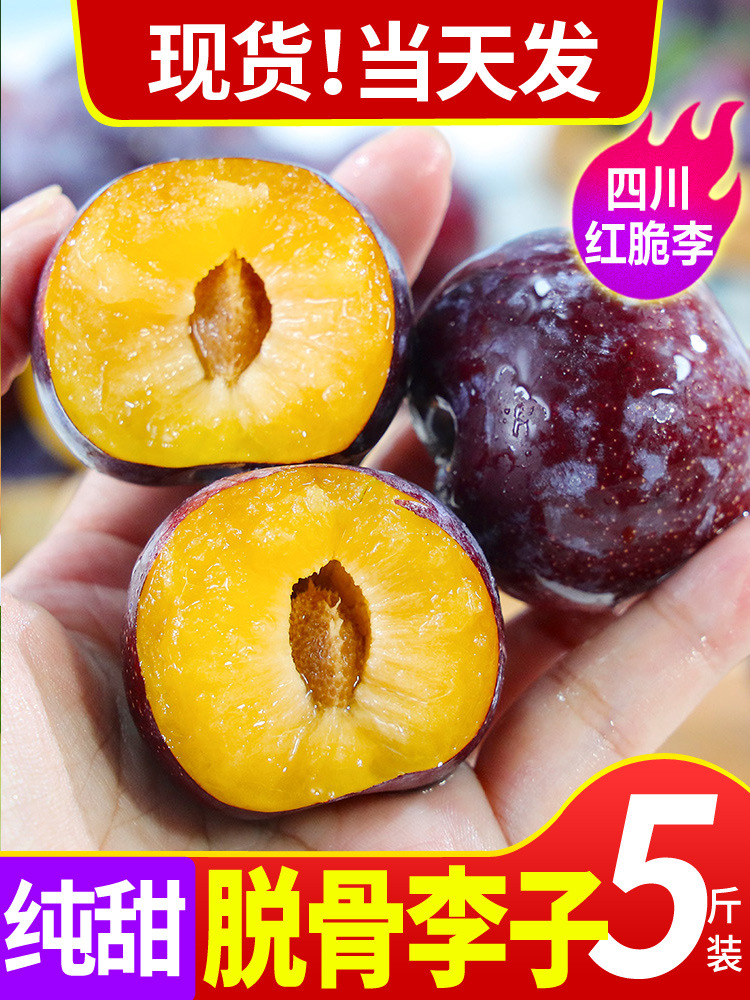 正宗四川脆红李子凤凰五月脆新鲜水果脱骨青脆李半边红茵红整箱