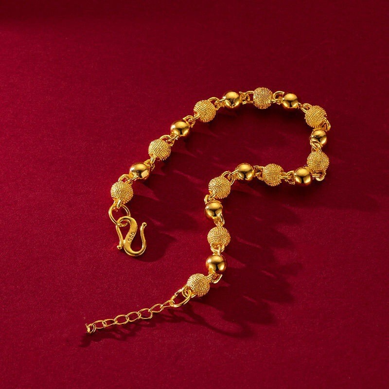 Vietnamese Sand Gold Round Bead Bracelet for Women, Chinese Style Gold-Plated Matte Fortune Beads, Light Luxury High-End Jewelry Vietnamese Sand Gold Round Bead Bracelet for Women, Chinese Style Gold-Plated Matte Fortune Beads, Light Luxury High-End Jewelry