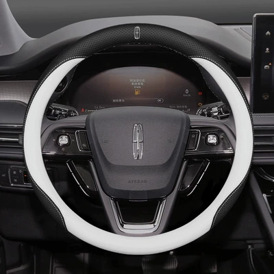 Steering wheel cover: Ultra-Thin Handle Cover - lincoln-round-type-black-and-white-ultra-thin-model-with-car-logo-default