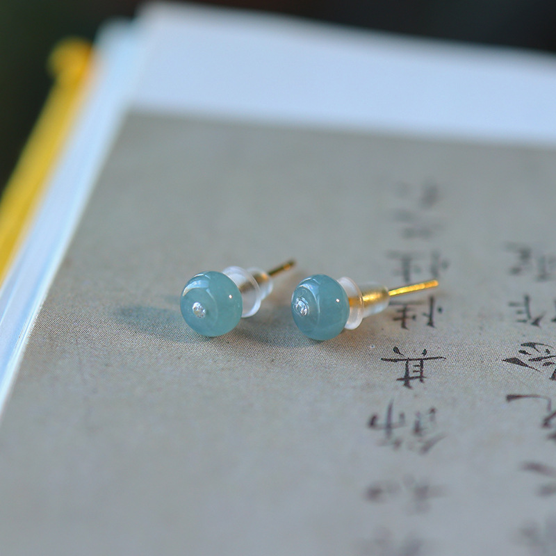 에메랄드 블루 워터 이어링 [925 실버 골드 도금 + 모이사나이트]