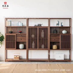 新中式实木多宝阁博古架老榆木书架书柜茶室禅意简约展示置物架