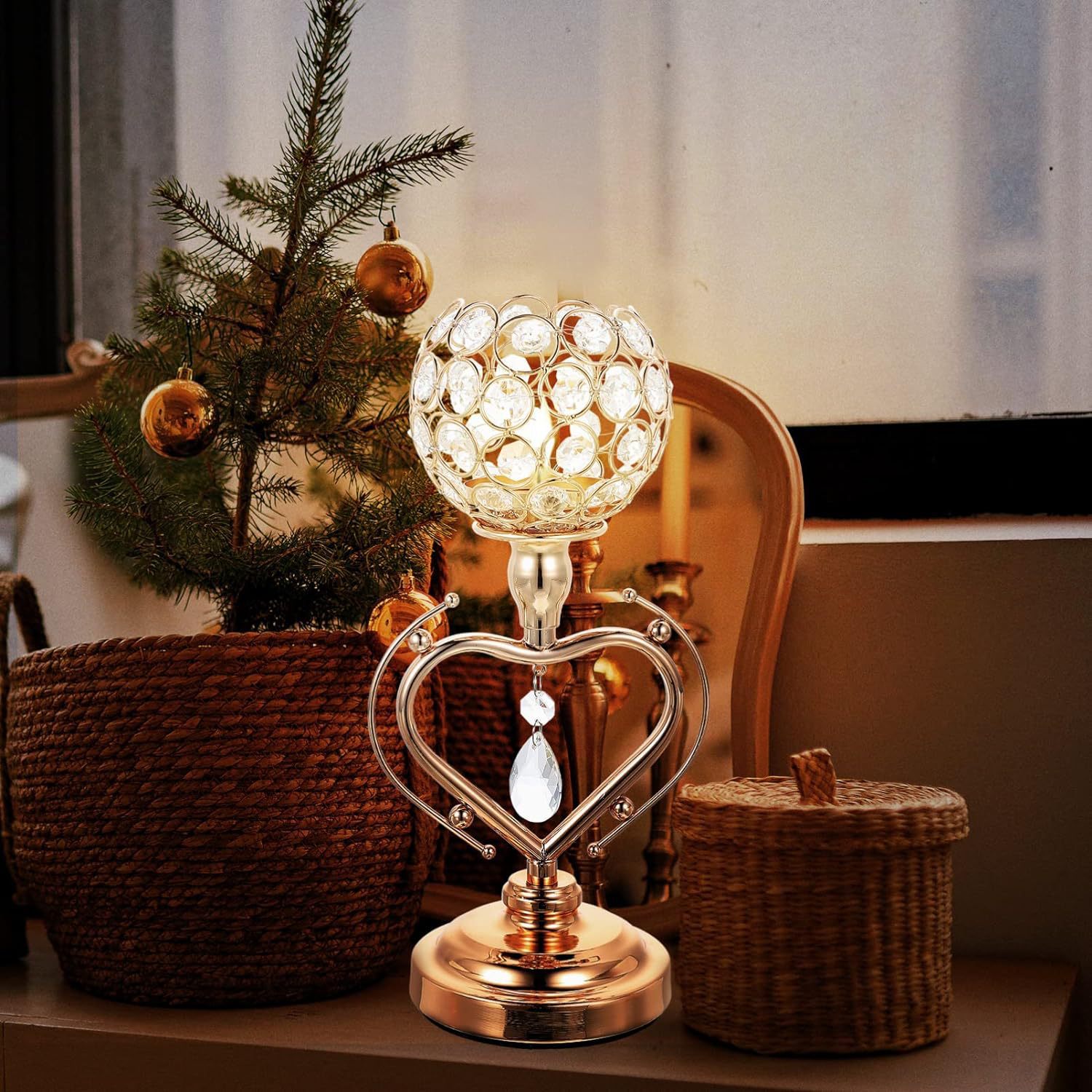 Nuevo estilo europeo de Navidad galvanizado romántico cena con velas de tres piezas decoración galvanizado en forma de corazón candelabros de cristal