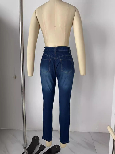 European and American-style high-waisted ripped stretch-fit jeans for women—tight-fitting