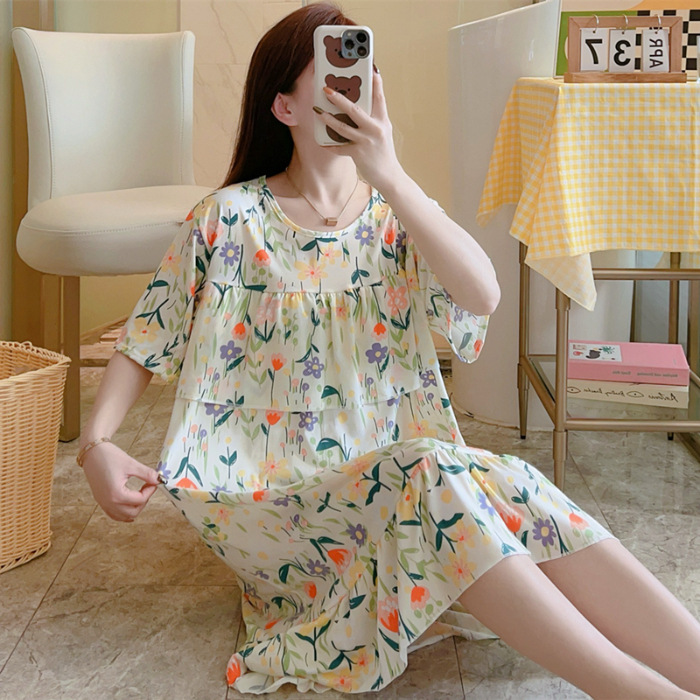 Anti-bumps vestido de dormir mujer verano pastoral pequeña falda de flores delgadas 2024 nuevo vestido de ropa de hogar suelta