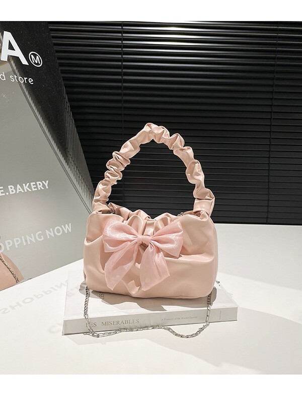 リボン装飾の小さなバッグ、ファッショナブルで甘いスタイルのプリーツハンドヘルドショルダーバッグ、シンプルでエレガントなクロスボディバッグ、多用途|undefined
